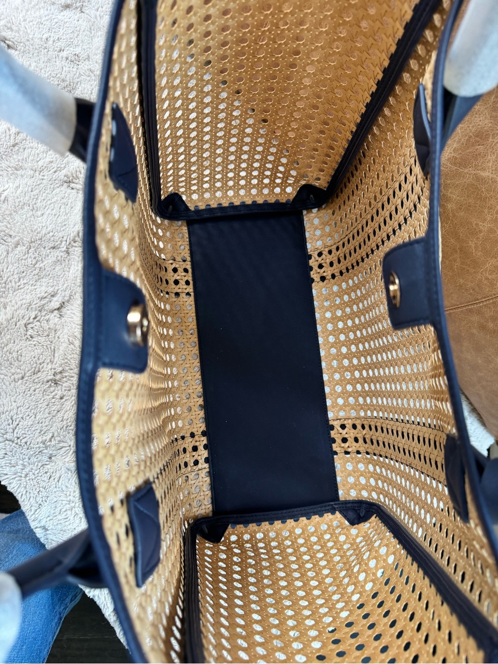 Mark & Graham Waterproof Caning Tote in Navy - Picture 9 of 13